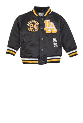 Toddler Boys City Chenille Patch Bomber Jacket, Black, Size 3T