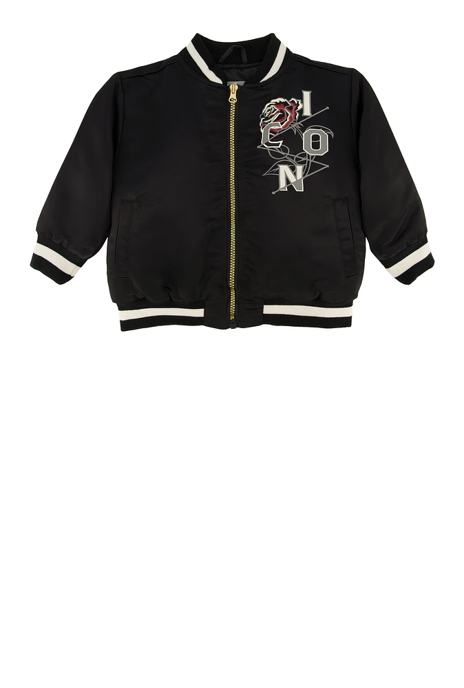 Toddler Boys Icon Rose Graphic Bomber Jacket, Black, Size 3T