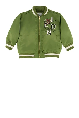 Toddler Boys Icon Rose Graphic Bomber Jacket, Green, Size 4T