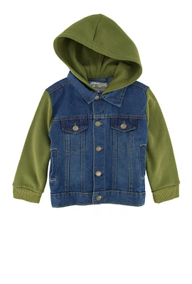 Toddler Boys Fleece Hooded Jean Jacket, Green, Size 3T