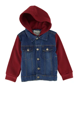 Toddler Boys Fleece Hooded Jean Jacket, Red, Size 2T