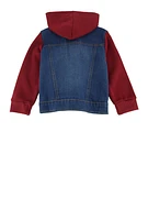 Toddler Boys Fleece Hooded Jean Jacket, Red, Size 3T