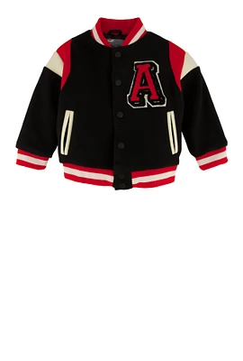 Toddler Boys Bear Chenille Patch Bomber Jacket, Black, Size 2T