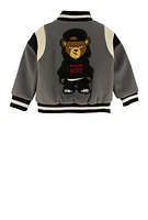 Toddler Boys Bear Chenille Patch Bomber Jacket, Grey, Size 2T