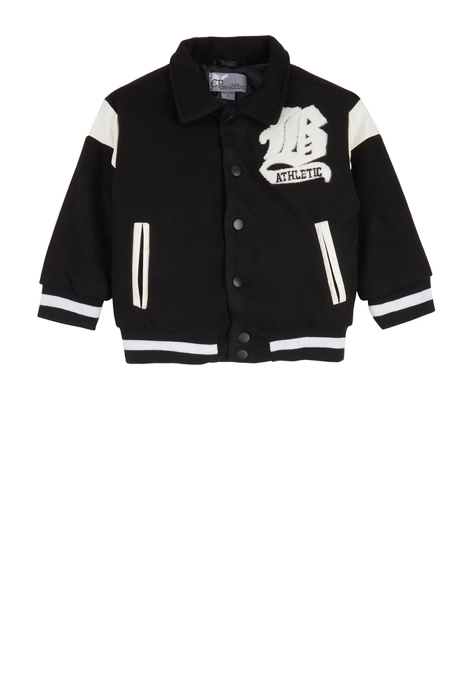 Toddler Boys B Initial Chenille Patch Varsity Jacket, 3T