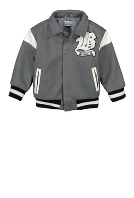 Toddler Boys B Initial Chenille Patch Varsity Jacket, Grey,