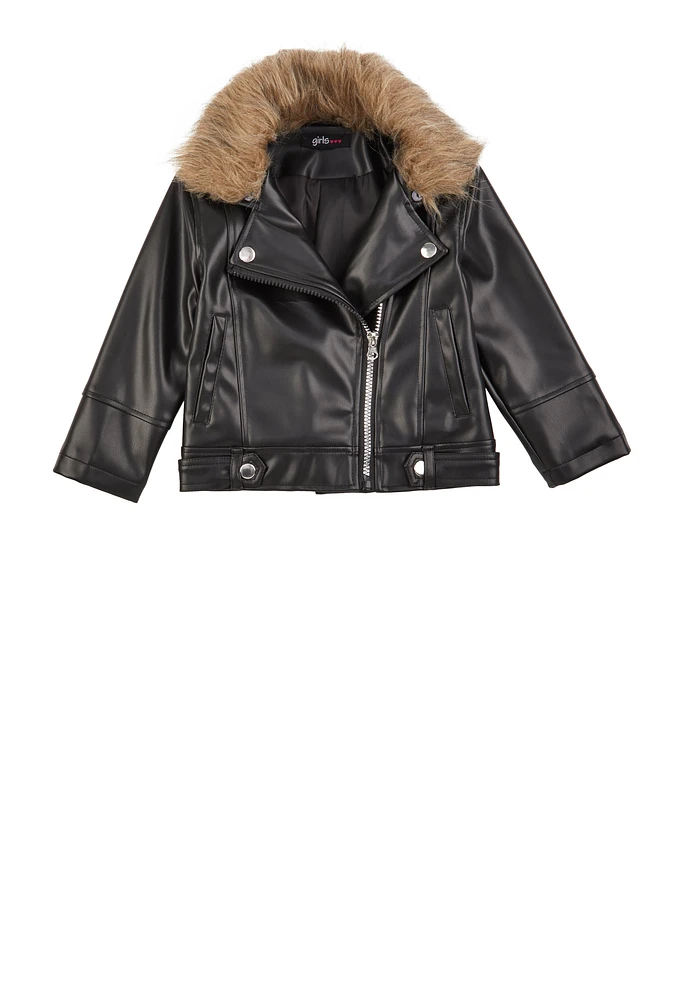 Toddler Girls Faux Leather Moto Jacket, Black, Size 4T