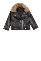 Toddler Girls Faux Leather Moto Jacket, Black,