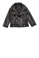 Toddler Girls Faux Leather Moto Jacket, Black, Size 4T