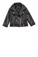 Toddler Girls Faux Leather Moto Jacket, Black,