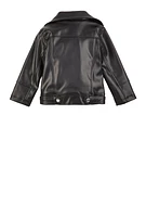Toddler Girls Faux Leather Moto Jacket, Black,