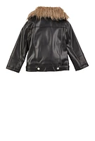 Toddler Girls Faux Leather Moto Jacket, Black,