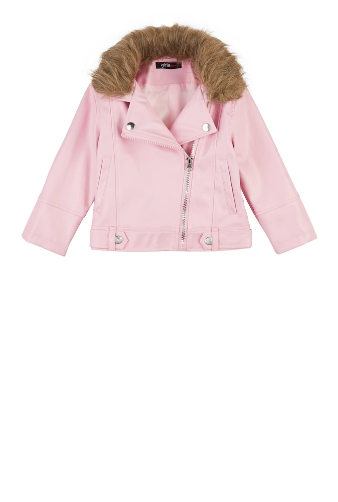 Toddler Girls Faux Leather Moto Jacket, Pink,