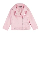 Toddler Girls Faux Leather Moto Jacket, Pink,