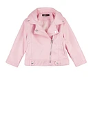 Toddler Girls Faux Leather Moto Jacket, Pink,