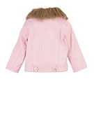 Toddler Girls Faux Leather Moto Jacket, Pink,