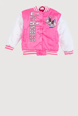 Toddler Girls Destination Graphic Varsity Jacket, Pink, Size 3T