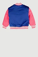 Toddler Girls Destination Graphic Varsity Jacket, Blue, Size 3T