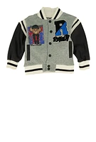 Toddler Boys Royalty Chenille Patch Graphic Varsity Jacket, Grey, Size 4T