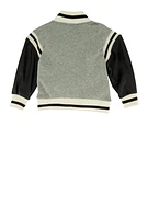 Toddler Boys Royalty Chenille Patch Graphic Varsity Jacket, Grey, Size 2T