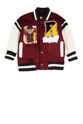 Toddler Boys Royalty Chenille Patch Graphic Varsity Jacket, Red, Size 2T