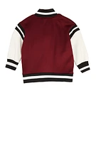 Toddler Boys Royalty Chenille Patch Graphic Varsity Jacket, Red, Size 4T