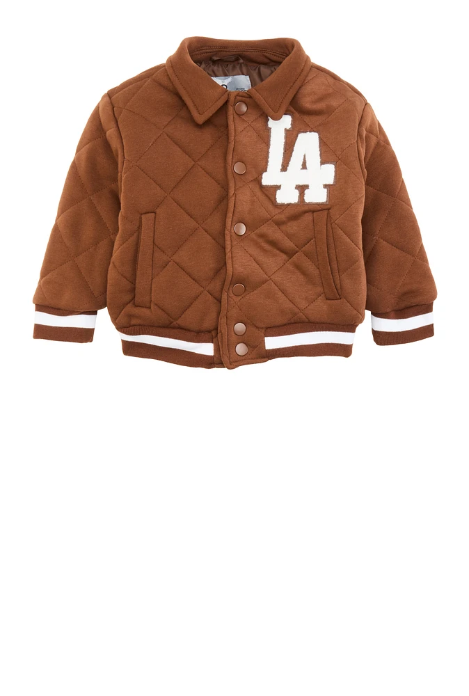 Toddler Boys Quilted Bomber Jacket, Brown, Size 2T