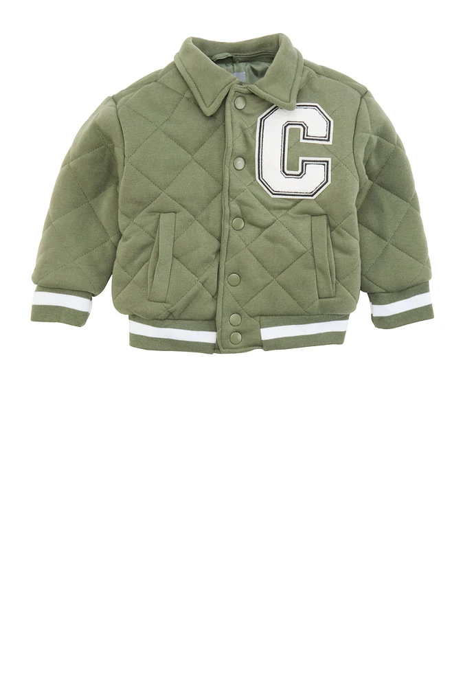 Toddler Boys Quilted Bomber Jacket, Green, Size 2T