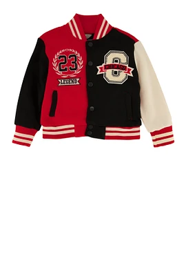 Toddler Boys City Graphic Chenille Patch Varsity Jacket, Red, Size 2T