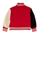 Toddler Boys City Graphic Chenille Patch Varsity Jacket, Red, Size 2T