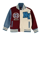 Toddler Boys City Graphic Chenille Patch Varsity Jacket, Burgundy, Size 2T