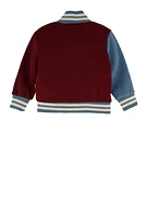 Toddler Boys City Graphic Chenille Patch Varsity Jacket, Burgundy, Size 2T