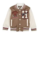 Toddler Boys H Initial Chenille Patch Varsity Jacket, Beige, Size 4T