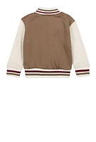 Toddler Boys H Initial Chenille Patch Varsity Jacket, Beige, Size 4T