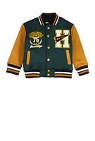 Toddler Boys H Initial Chenille Patch Varsity Jacket, Green, Size 4T