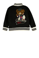 Toddler Boys B Initial Chenille Patch Graphic Varsity Jacket, Black, Size 4T