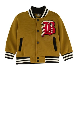 Toddler Boys B Initial Chenille Patch Graphic Varsity Jacket, Brown, Size 2T