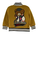 Toddler Boys B Initial Chenille Patch Graphic Varsity Jacket, Brown, Size 2T