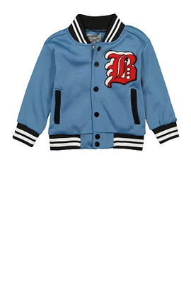 Toddler Boys B Initial Chenille Patch Graphic Varsity Jacket,