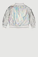Toddler Girls Metallic Cargo Pocket Bomber Jacket, Silver, Size 2T