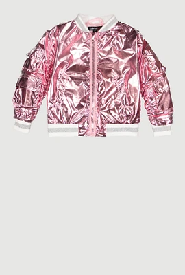 Toddler Girls Metallic Cargo Pocket Bomber Jacket, Pink, Size 3T