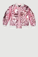 Toddler Girls Metallic Cargo Pocket Bomber Jacket, Pink, Size 4T