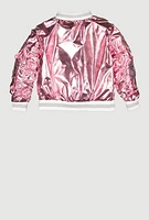 Toddler Girls Metallic Cargo Pocket Bomber Jacket,