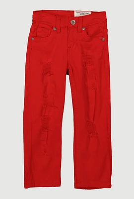 Toddler Boys Distressed Patch and Repair Jeans, Red, Size 2T