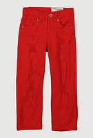 Toddler Boys Distressed Patch and Repair Jeans, Red, Size 2T