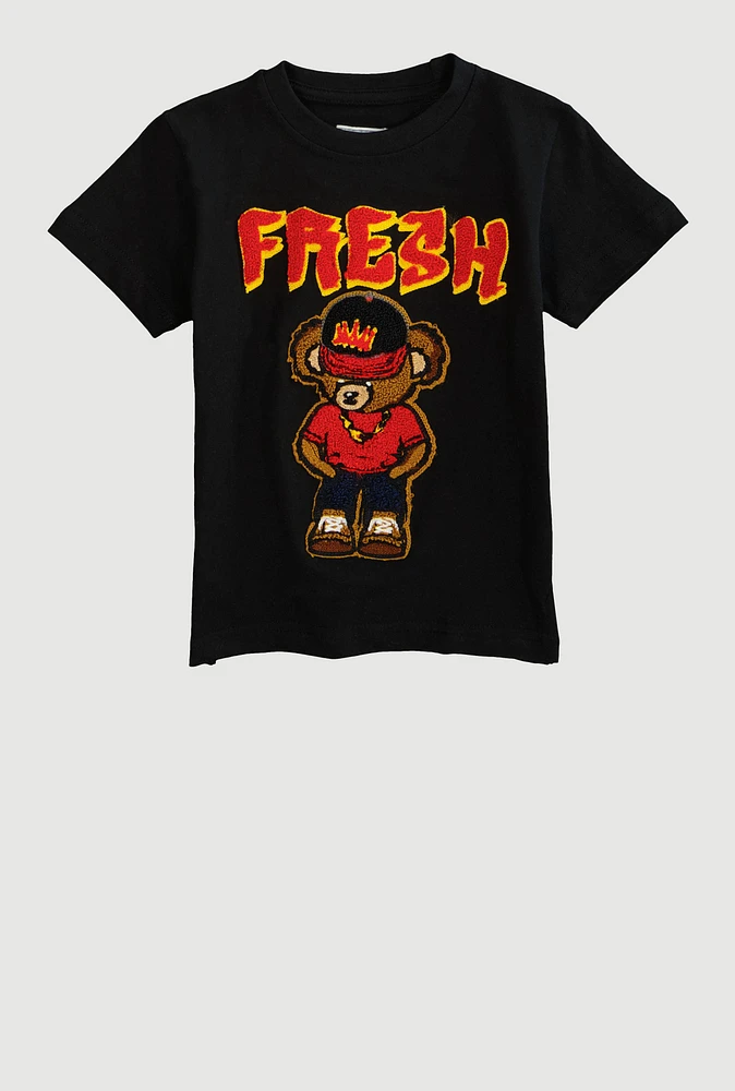 Toddler Boys Fresh Bear Chenille Graphic Top, Black, Size 2T