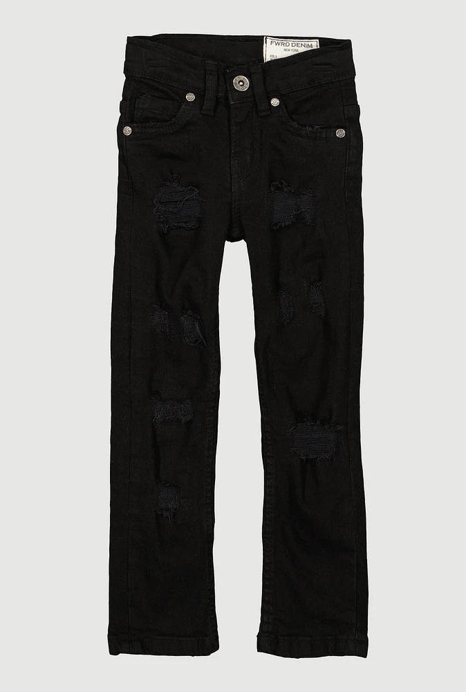 Toddler Boys Patch and Repair Distressed Skinny Jeans, Black,