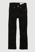 Toddler Boys Patch and Repair Distressed Skinny Jeans, Black,