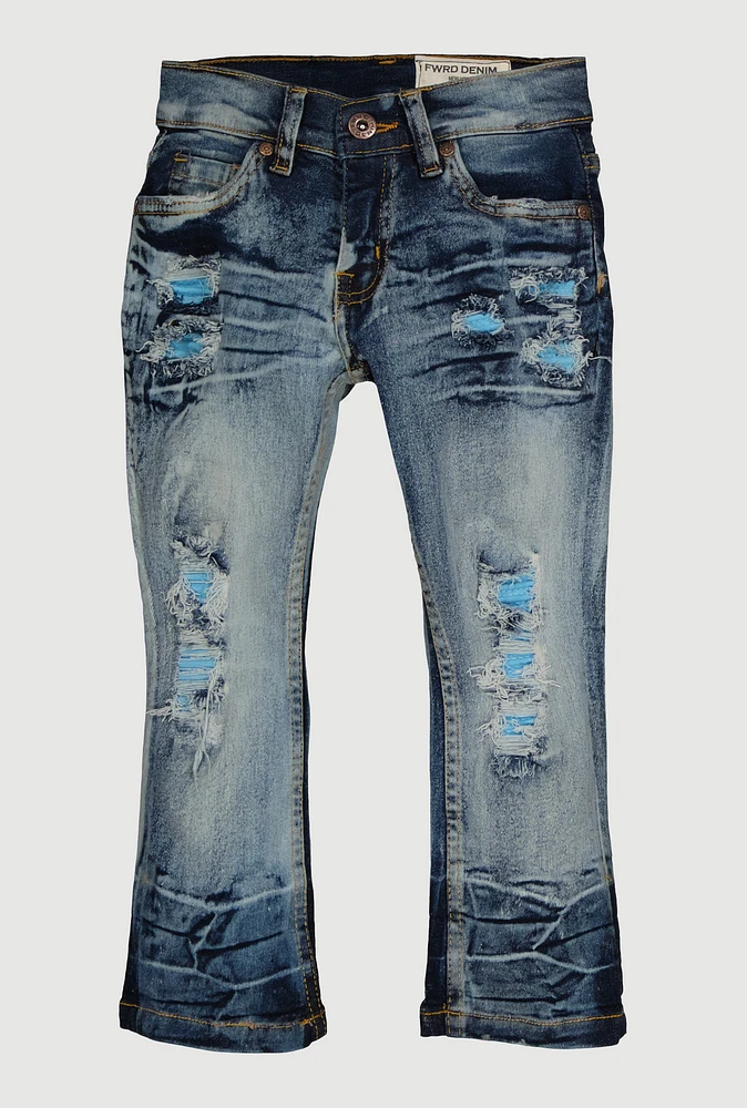 Toddler Boys Patch and Repair Distressed Jeans, Blue, Size 2T
