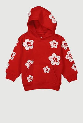 Toddler Boys Floral Print Pullover Hoodie, Red, Size 3T